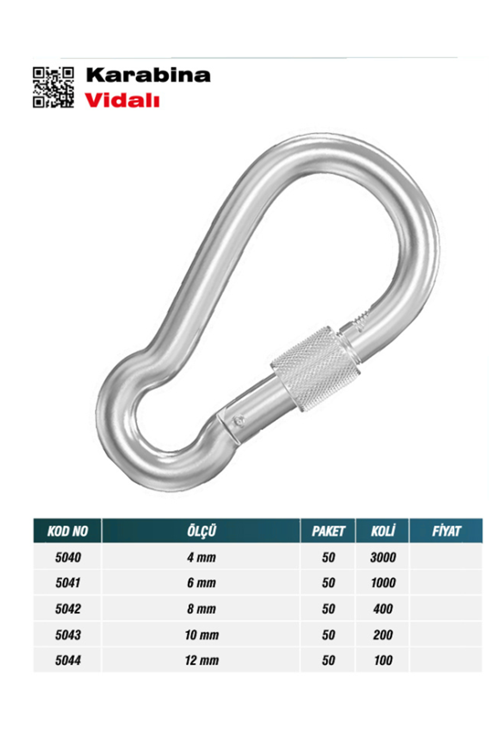 TRİCRAFT 5044 KARABİNA VİDALI 12mm (PK 50-KL 100)
