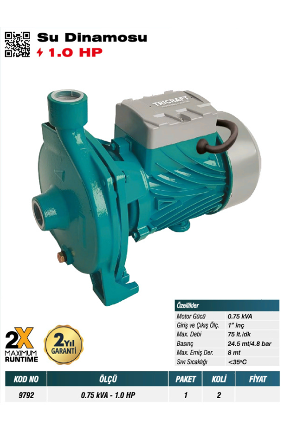 TRİCRAFT 9792 SU DİNAMOSU 0.75 Kva-1.0 HP (PK 1-KL 2)