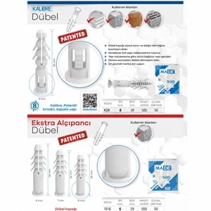 MADE KALİBRE DÜBELİ 100 LÜ TAKIM BEYAZ