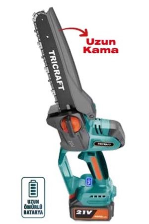 TRICRAFT AKÜLÜ MİNİ ZİNCİRLİ TESTERE UZUN KAMA 4000 mAh (YAĞLI)