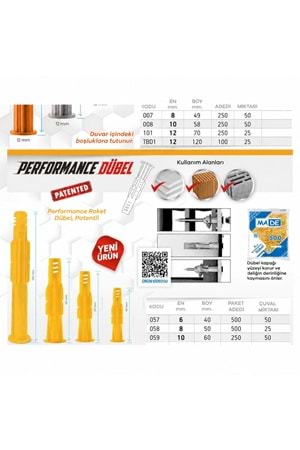 MADE PLASTİK PERFORMANCE DÜBEL 8 MM 500 LÜ