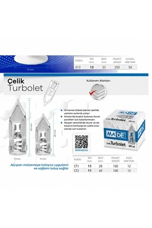 MADE ÇELİK TURBOLET 11-40 100 LÜ (PAKET FİYATIDIR)