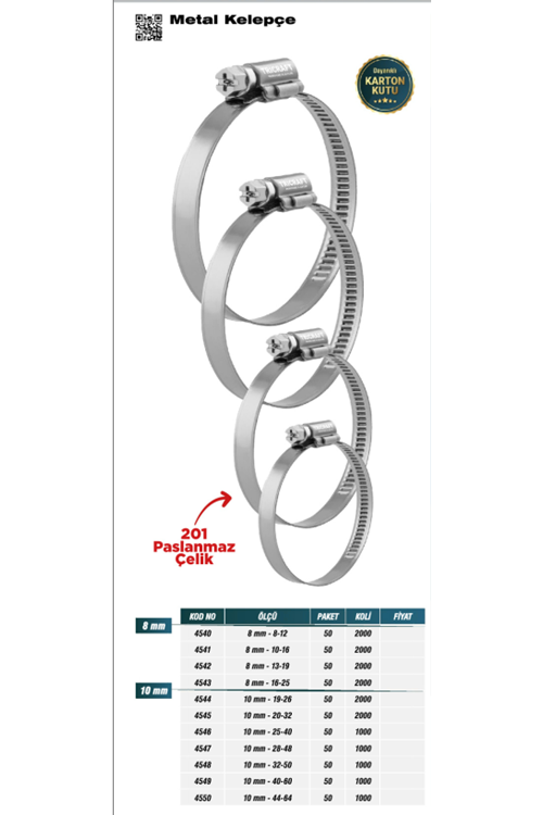 TRİCRAFT 4546 METAL KELEPÇE 10mm-25-40 (PK 50-KL 1000)