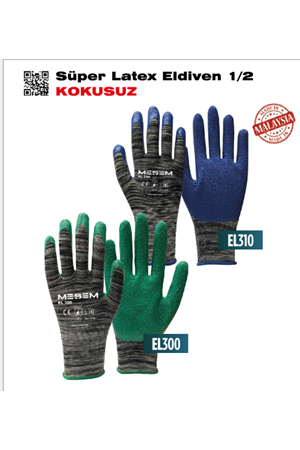 MEŞEM EL300 SÜPER LATEX ELDİVEN YEŞİL SİYAH 1/2 ( PK 12 - KL240 )